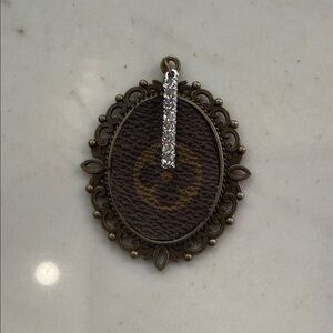 Upcycled Designer Brown Pendant with Rhinestone Accent